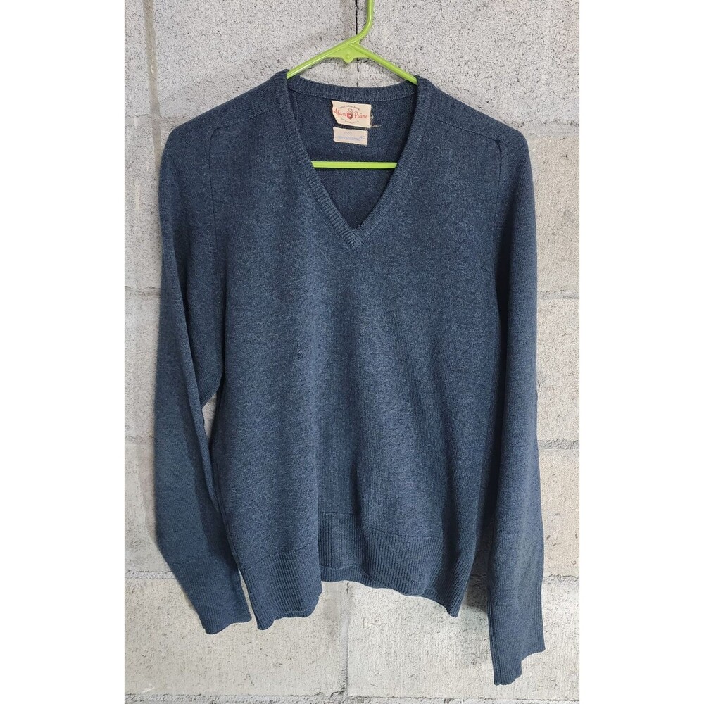 Alan Paine Vintage Long Sleeve Pullover V-Neck Men's Sweater Blue Size 40 EU